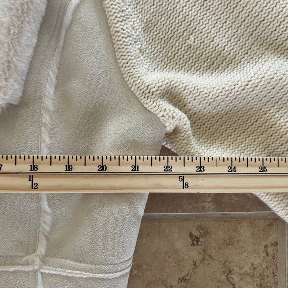 Hazel Cardigan Open Womens Beige/Cream Suede Faux Fur Sweater Size XL Mixed Knit - Picture 7 of 8